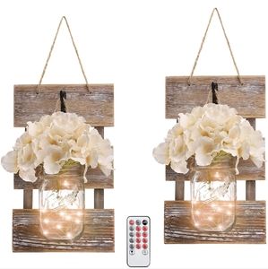 HOMKO Mason Jar Wall Decor with LED Fairy Lights and Flowers